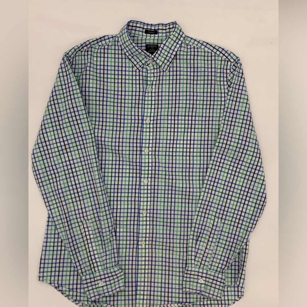 J.Crew Factory Long Sleeve White Blue Green Button Down Shirt Size Large